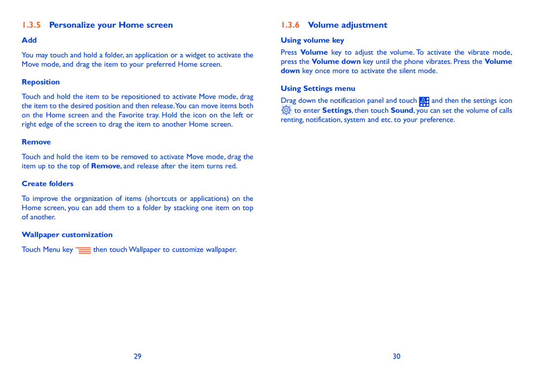 Alcatel Pop C7 (7040D), 7041D manual Personalize your Home screen, Volume adjustment 