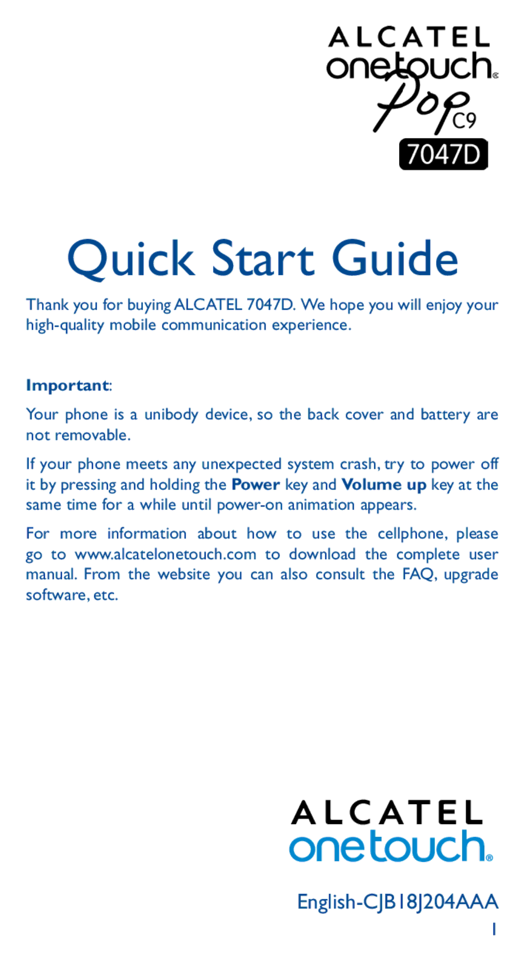 Alcatel Pop C9 manual Quick Start Guide 