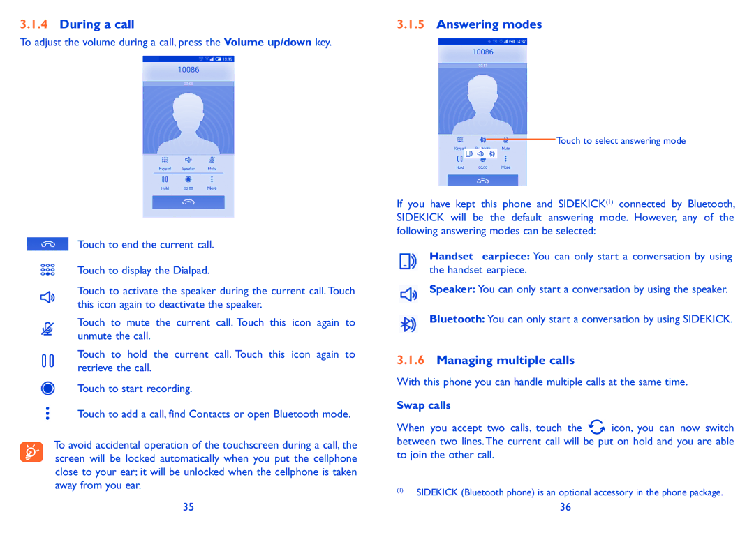 Alcatel POP S9 manual During a call, Answering modes, Managing multiple calls, Swap calls 