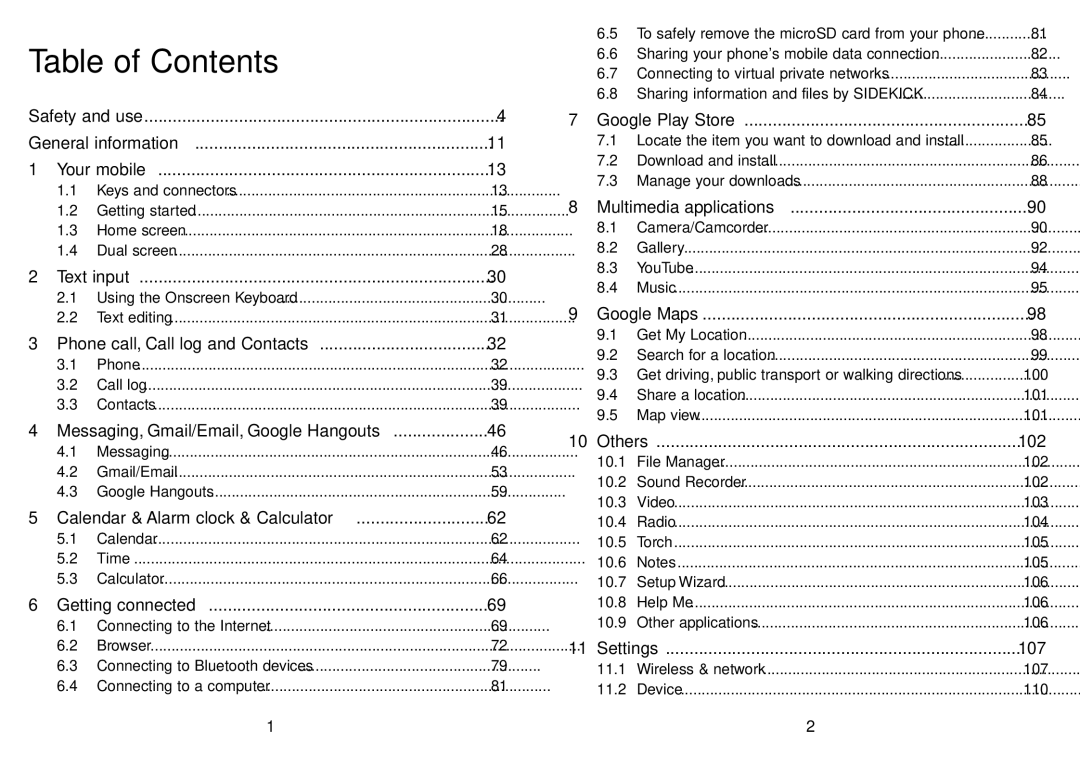 Alcatel POP S9 manual Table of Contents 