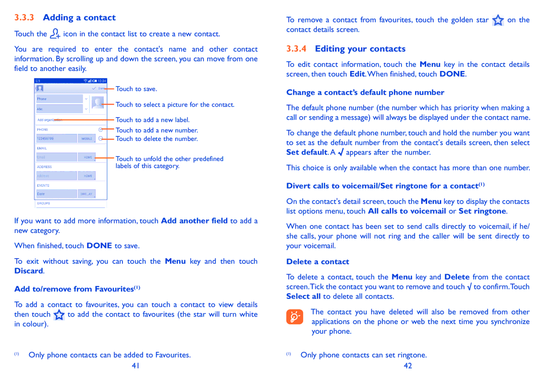 Alcatel POP S9 manual Adding a contact, Editing your contacts 