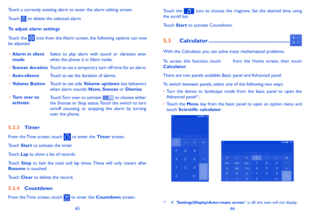 Alcatel POP S9 manual Calculator, Timer, Countdown 