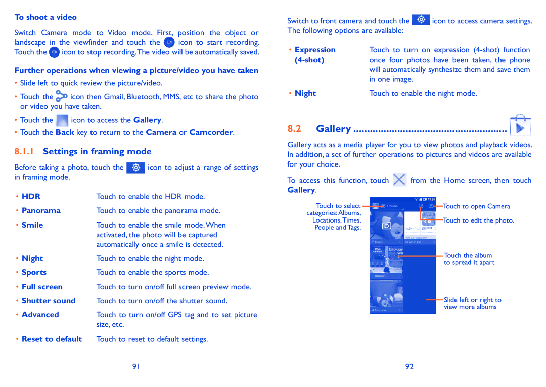 Alcatel POP S9 manual Gallery, Settings in framing mode 