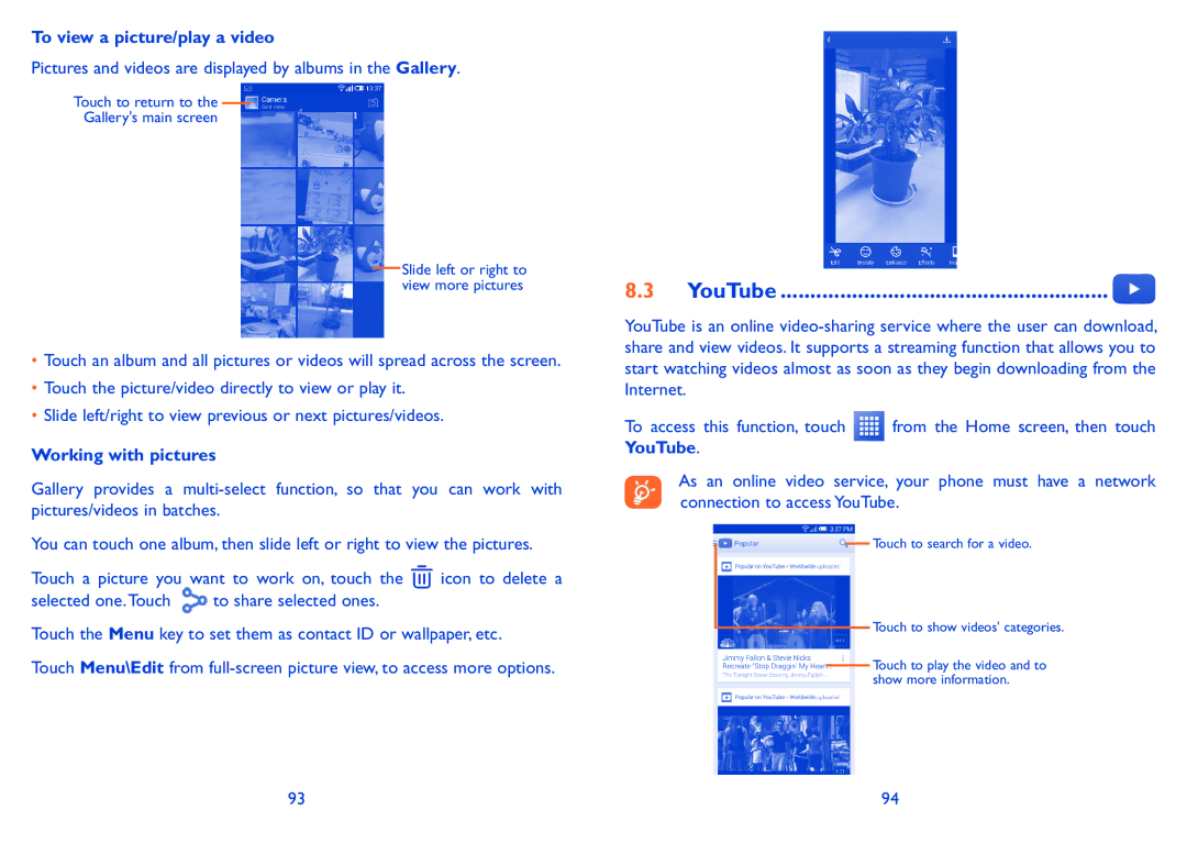 Alcatel POP S9 manual YouTube, To view a picture/play a video, Working with pictures 