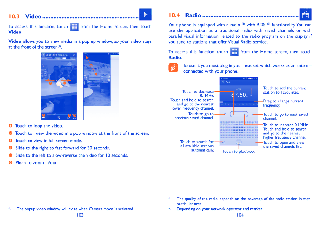 Alcatel POP S9 manual Video, Radio 