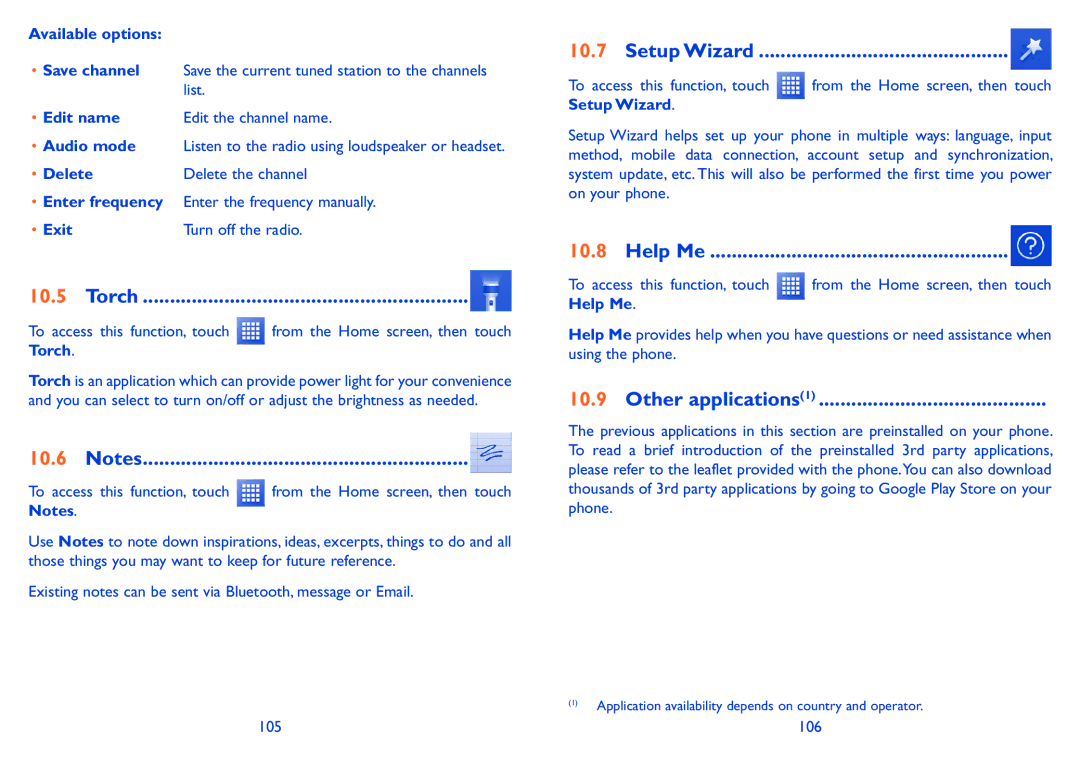 Alcatel POP S9 manual Torch, Setup Wizard, Help Me, Other applications1 
