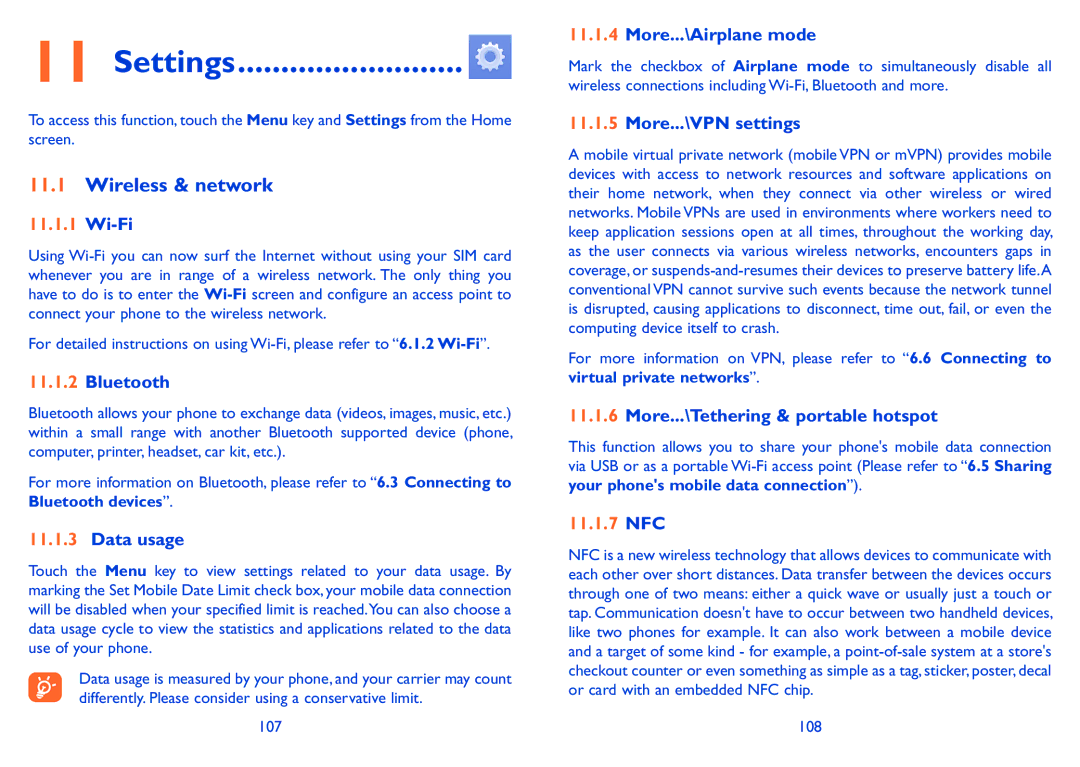 Alcatel POP S9 manual Settings, Wireless & network 