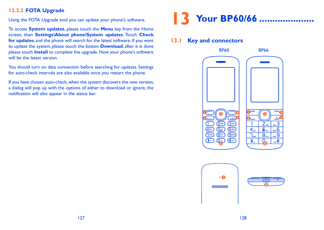 Alcatel POP S9 manual Your BP60/66, Key and connectors, Fota Upgrade 