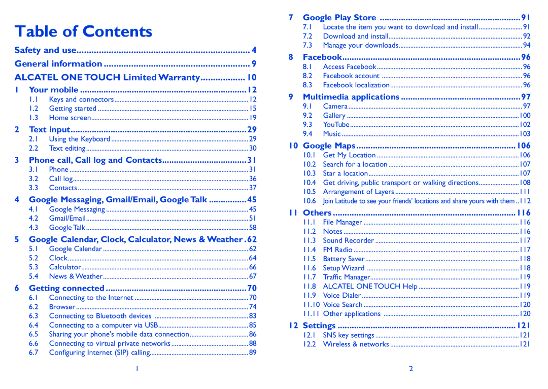 Alcatel Smart 916, 916D manual Table of Contents 