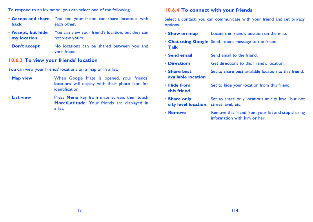 Alcatel Smart 916, 916D manual To view your friends location, To connect with your friends 