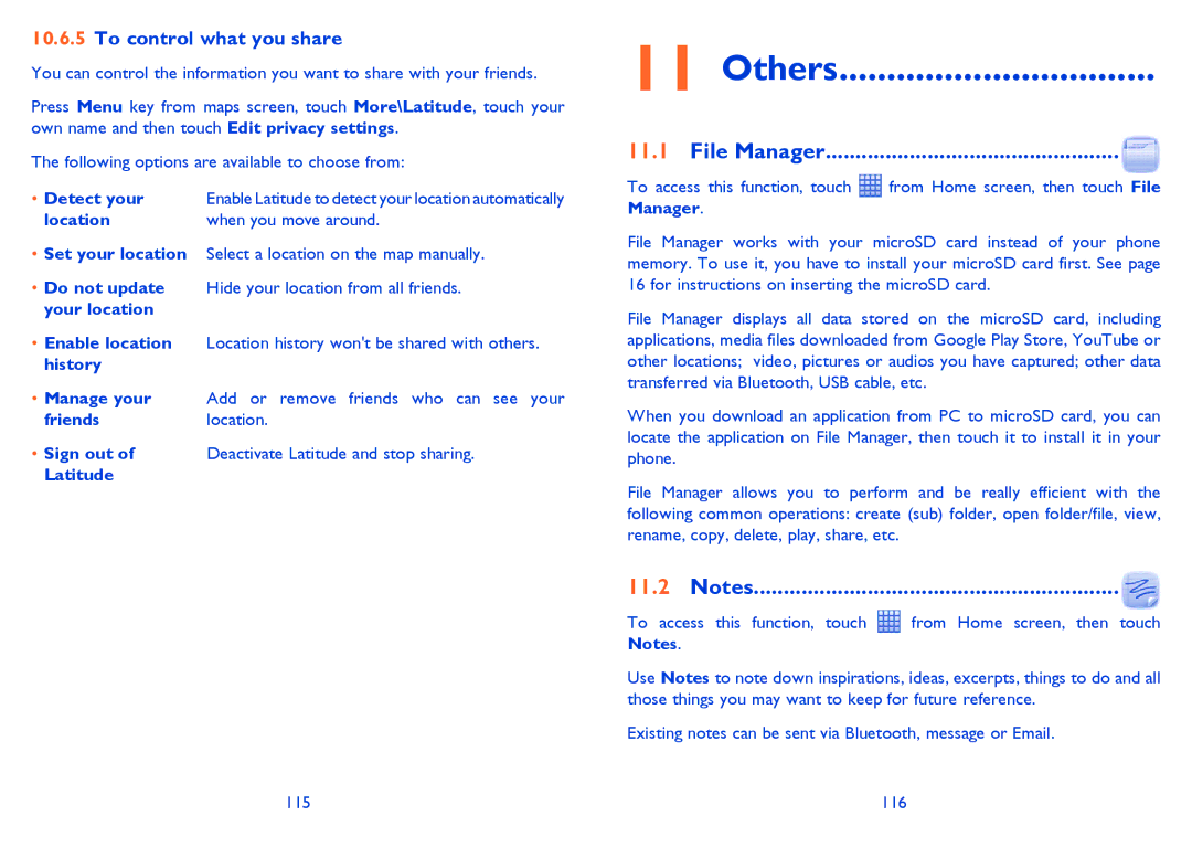 Alcatel 916D, Smart 916 manual Others, File Manager, To control what you share, 116 