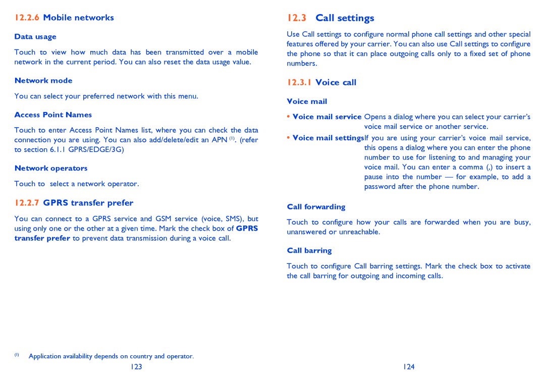 Alcatel 916D, Smart 916 manual Call settings, Mobile networks, Gprs transfer prefer, Voice call 