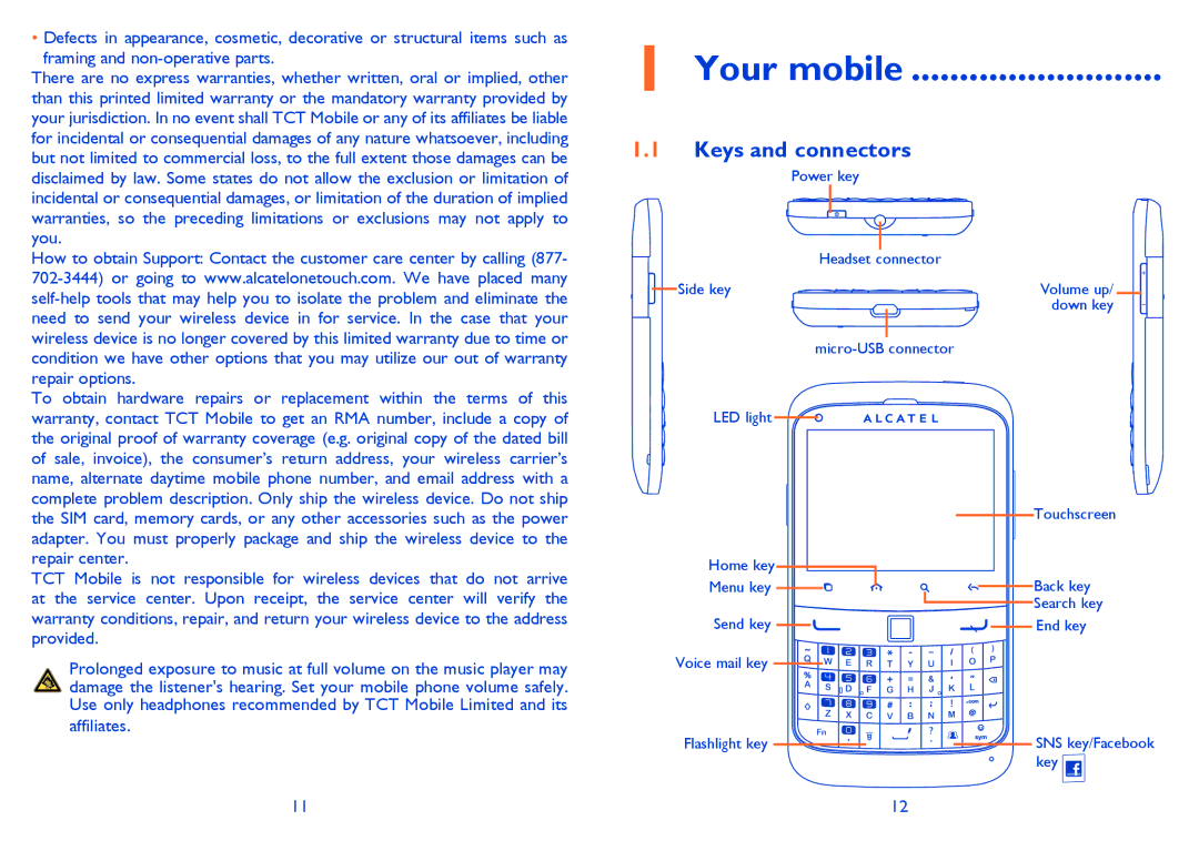 Alcatel 916D, Smart 916 manual Your mobile, Keys and connectors, Affiliates 