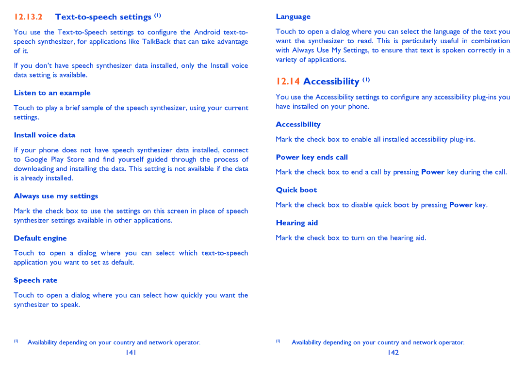 Alcatel Smart 916, 916D manual Accessibility, Text-to-speech settings 