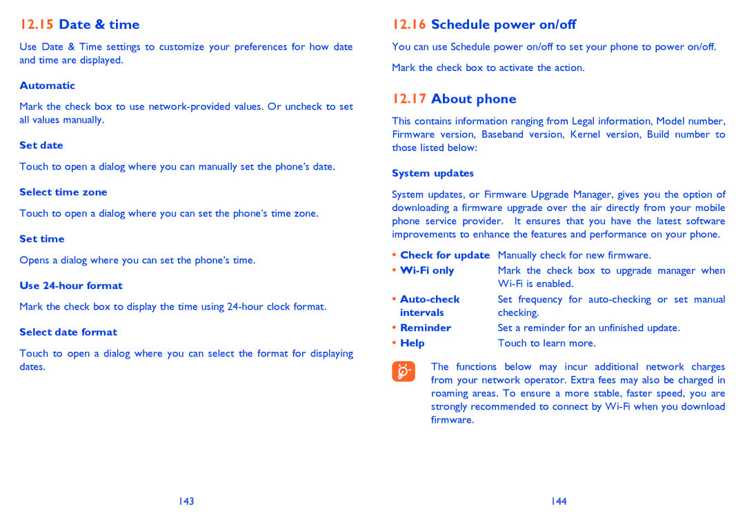 Alcatel 916D, Smart 916 manual Date & time, Schedule power on/off, About phone 