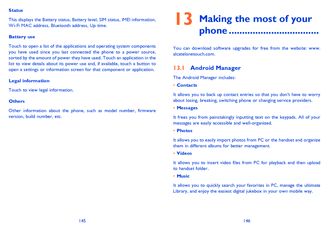 Alcatel Smart 916, 916D manual Making the most of your Phone, Android Manager 