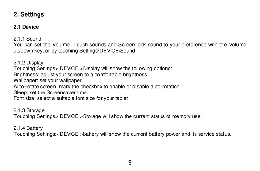 Alcatel Tab - 7HD manual Settings, Device 