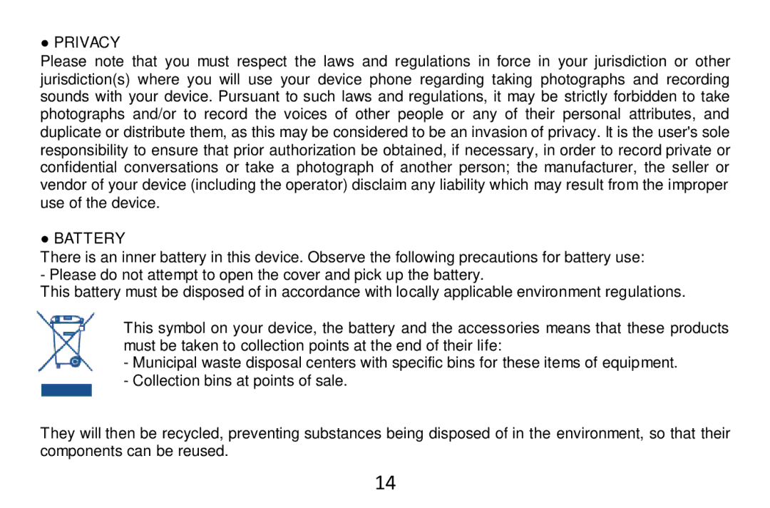 Alcatel Tab - 7HD manual Privacy, Battery 