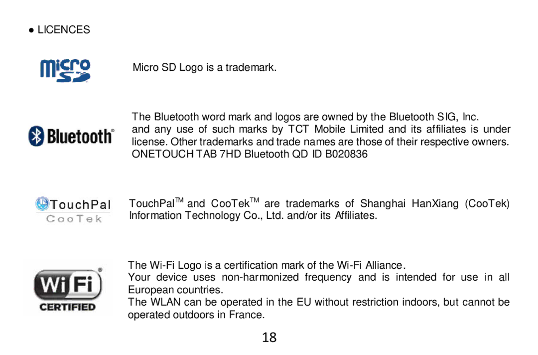 Alcatel Tab - 7HD manual Licences 