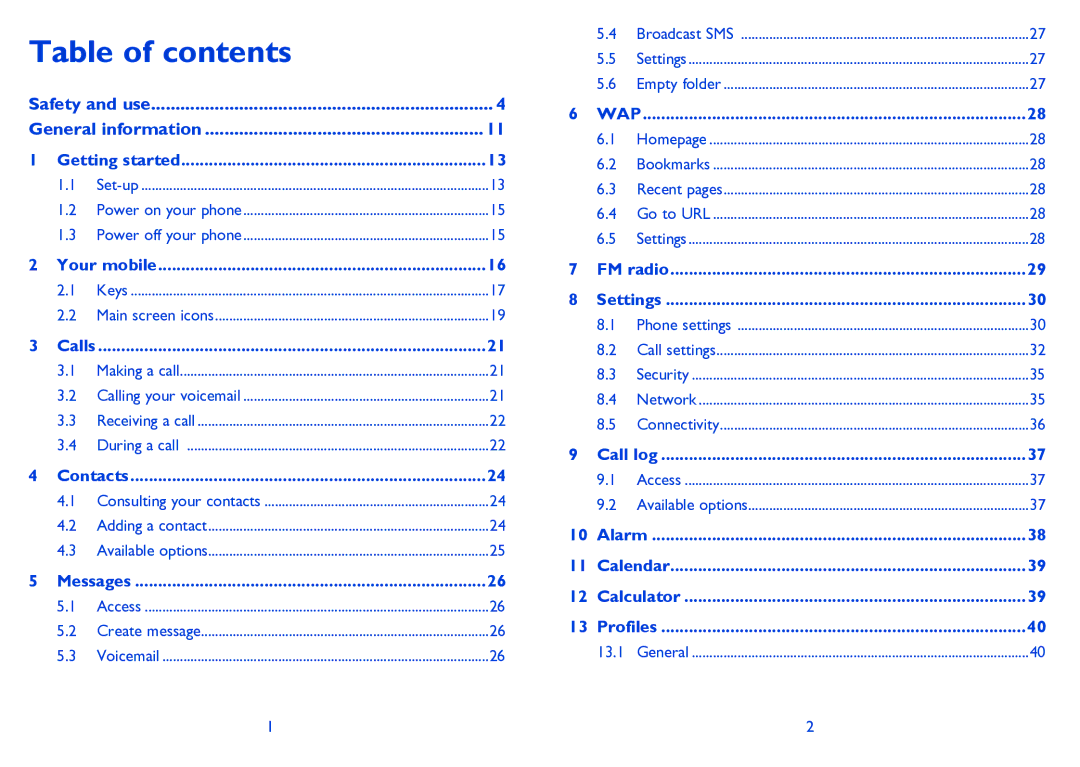 Alcatel TRIBE 3000 manual Table of contents 