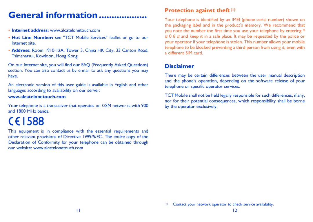 Alcatel TRIBE 3000 manual General information, Disclaimer 