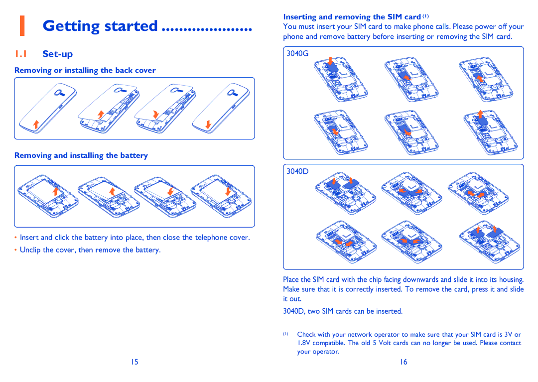 Alcatel Tribe (3040D) manual Getting started, Set-up 