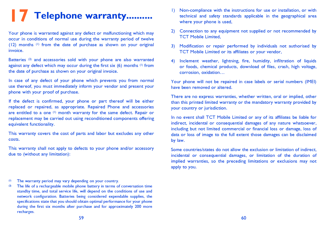 Alcatel Tribe (358D), Tribe (358) manual Telephone warranty 