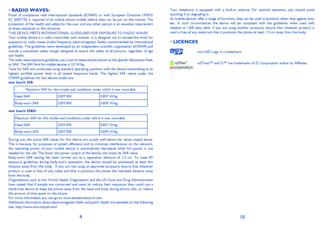 Alcatel Tribe (358), Tribe (358D) manual Radio Waves 