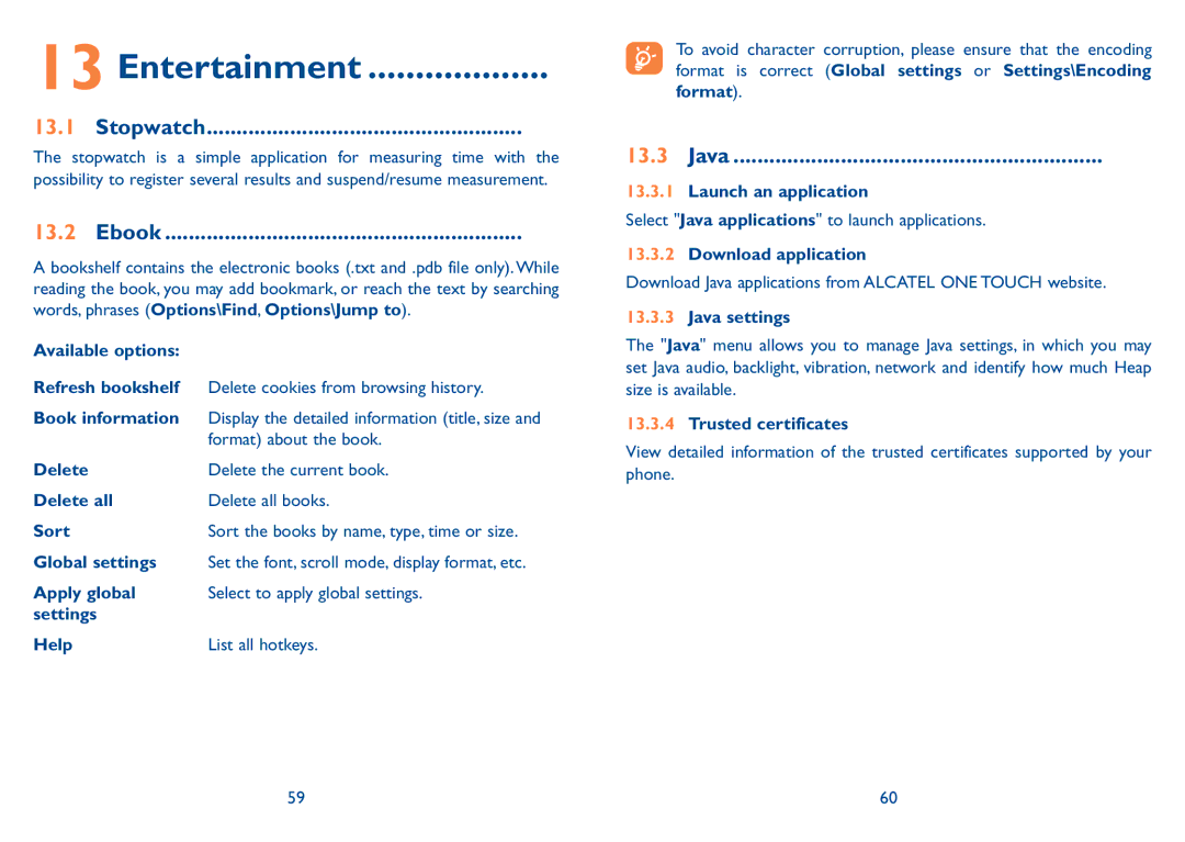 Alcatel Tribe (902A), Tribe (902) manual Entertainment, Stopwatch, Ebook, Java 