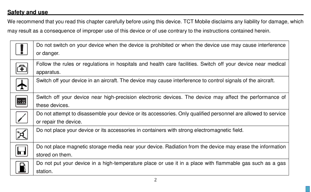 Alcatel W800 manual Safety and use 