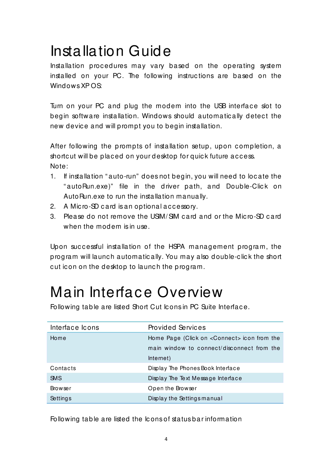 Alcatel X220 - 7.2 MBPS manual Installation Guide, Main Interface Overview, Interface Icons Provided Services 