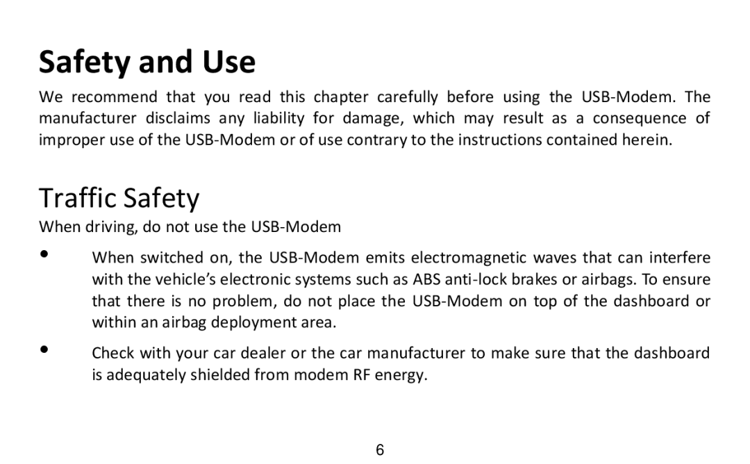 Alcatel X602 manual Safety and Use, Traffic Safety 