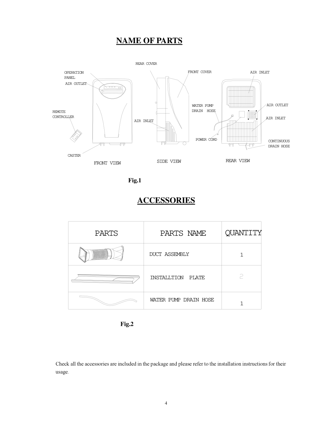 Alen C475A, C360 user manual Name of Parts, Accessories 