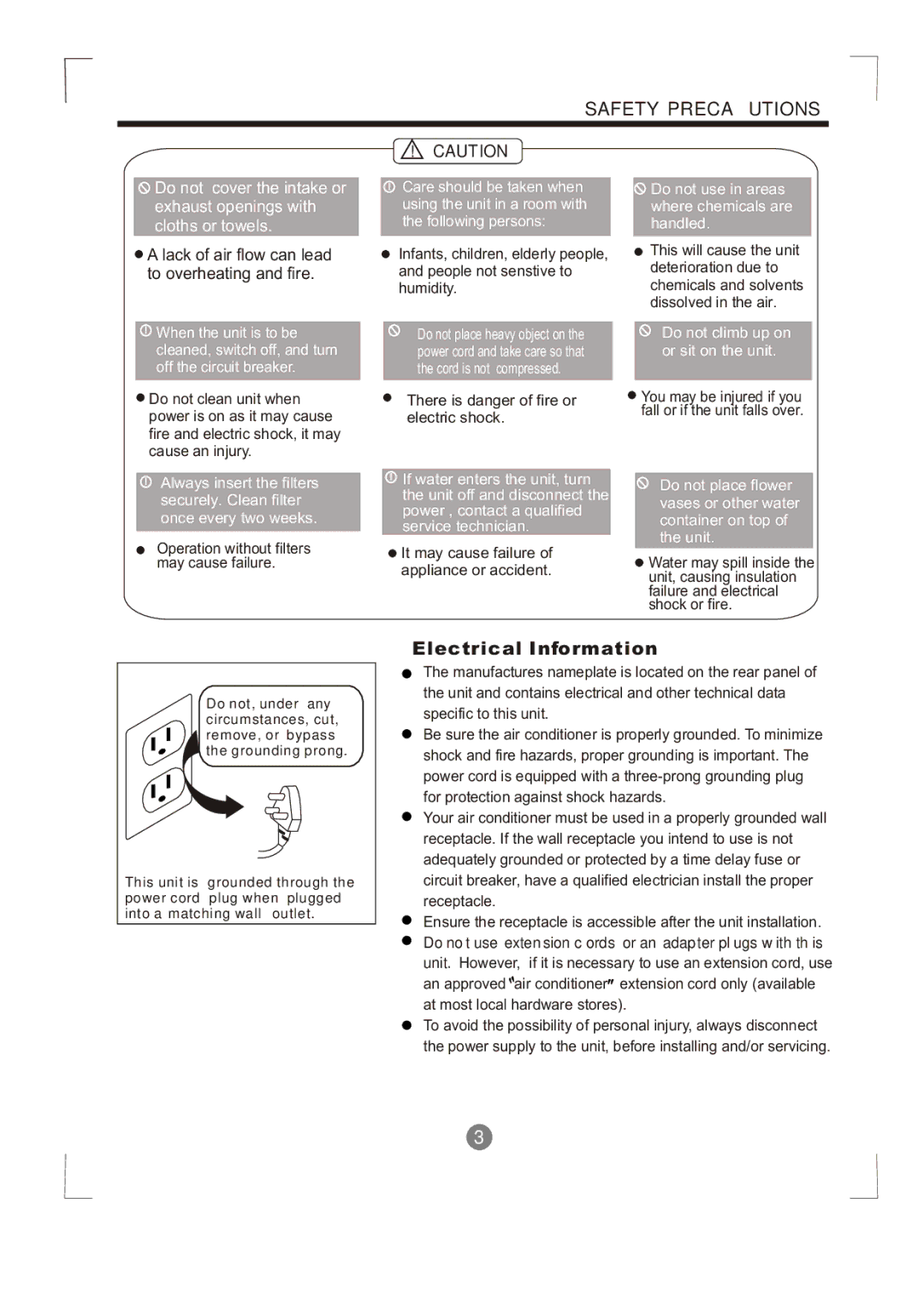 Alen MDF-70AE, MDF1-30AE, MDF-50AE manual Electrical Information, Do not use extension cords or an adapter plugs with this 