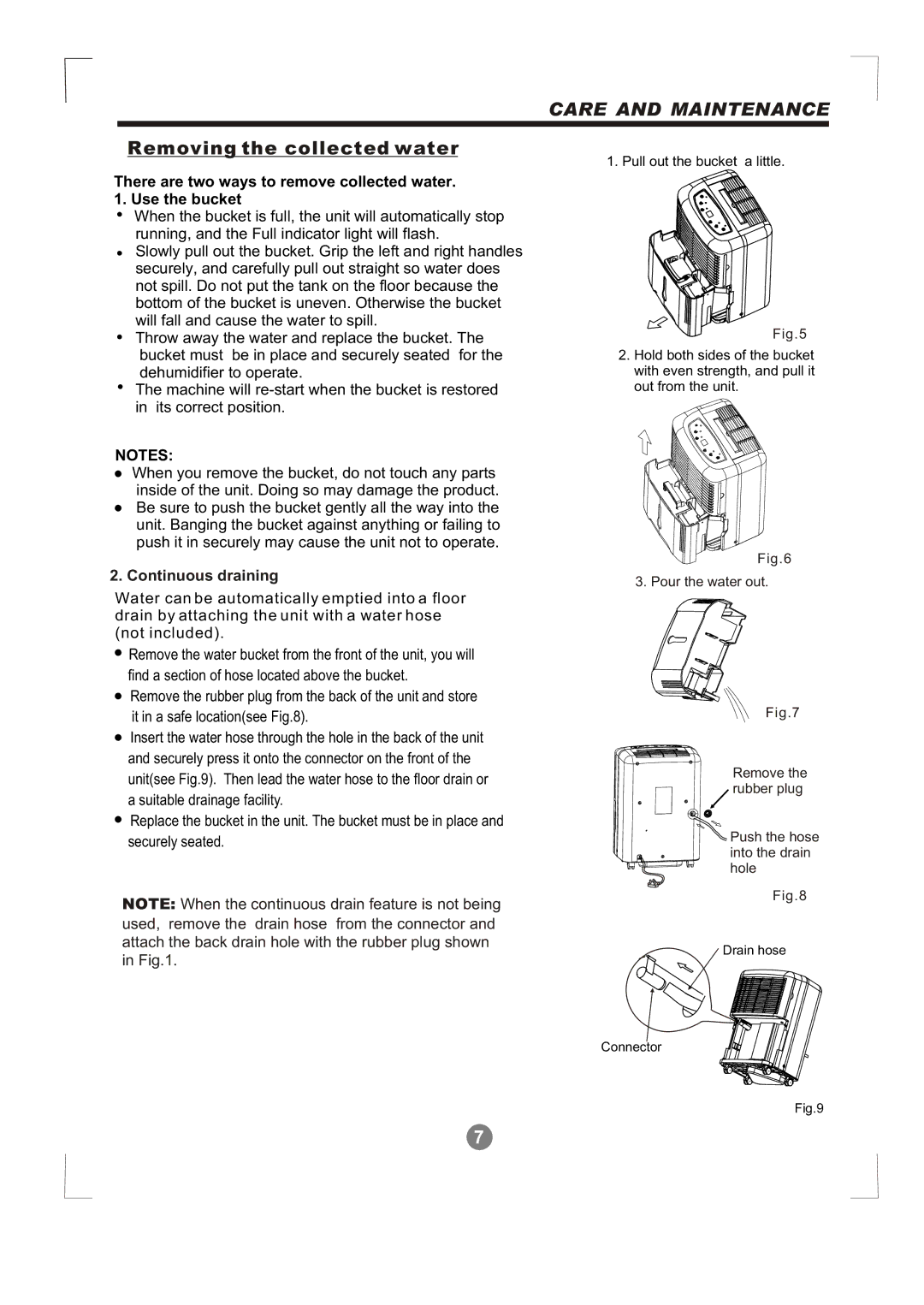 Alen MDF-50AE, MDF1-30AE, MDF-70AE manual Removing the collected water, Continuous draining 