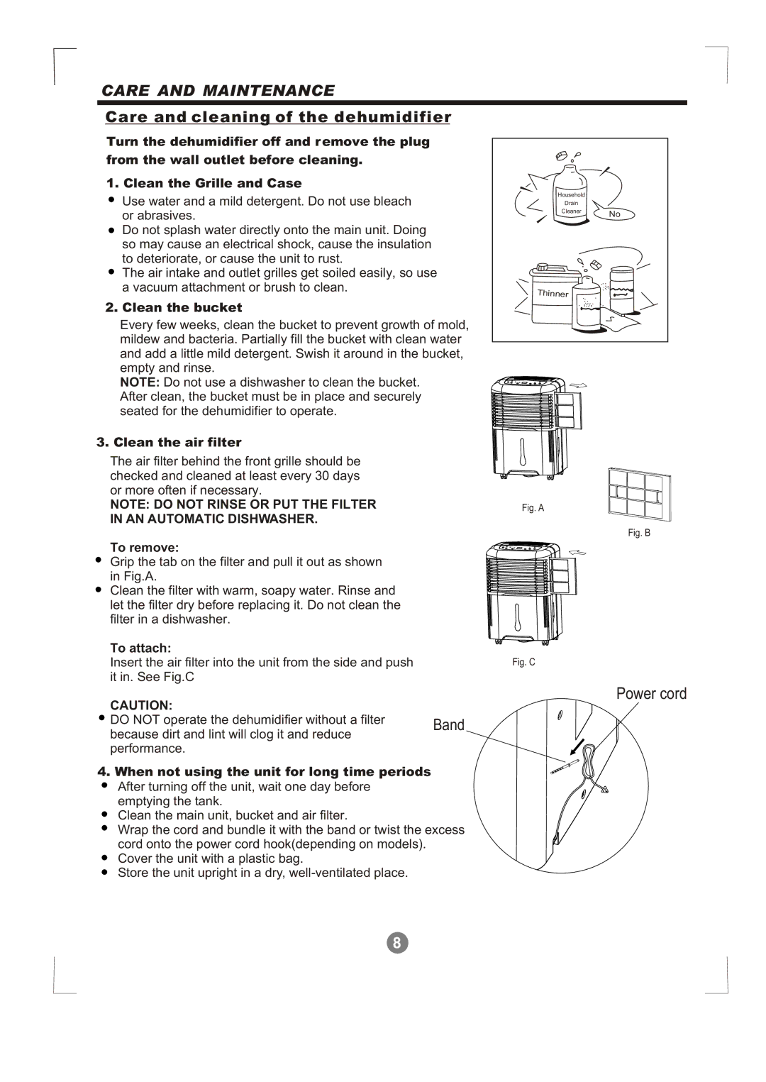 Alen MDF1-30AE, MDF-70AE, MDF-50AE manual Care and cleaning of the dehumidifier 