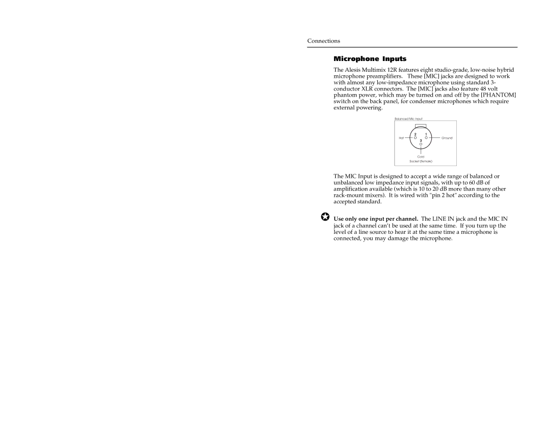 Alesis 12R manual Microphone Inputs 