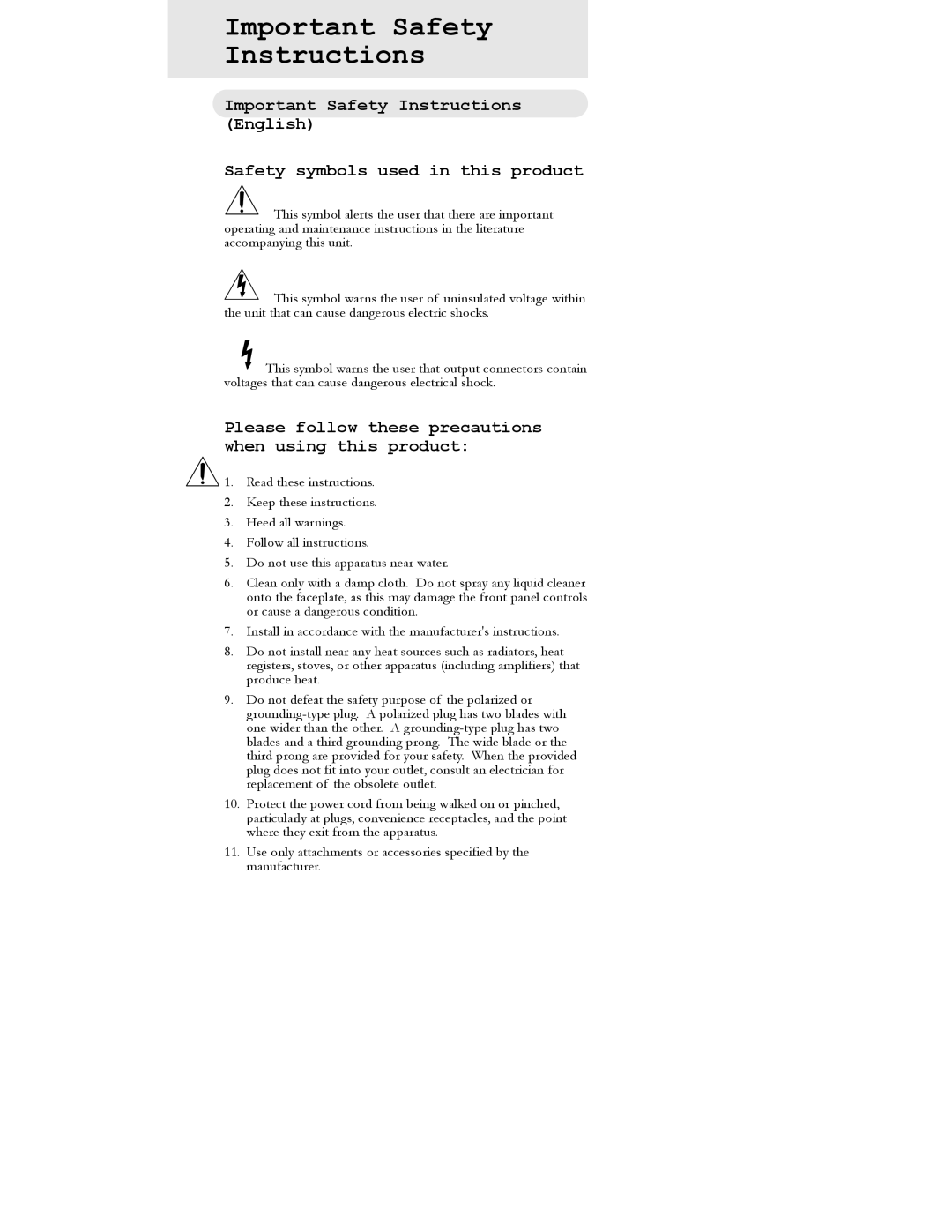 Alesis 12R manual Important Safety Instructions 