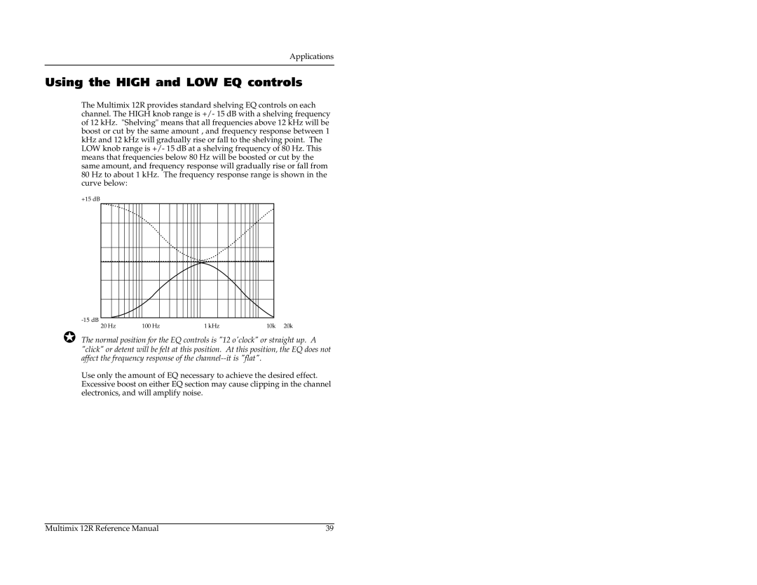 Alesis 12R manual Using the High and LOW EQ controls 