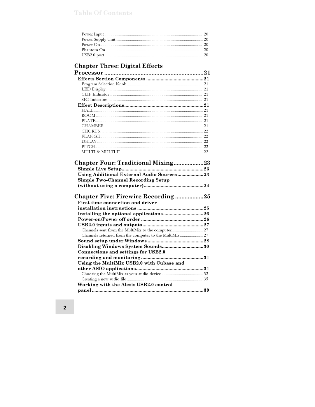 Alesis 16 manual Table Of Contents 