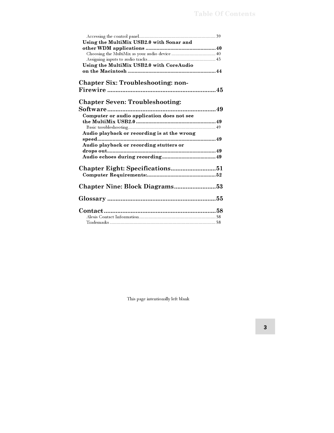 Alesis 16 manual Chapter Eight Specifications, Chapter Nine Block Diagrams Glossary Contact 