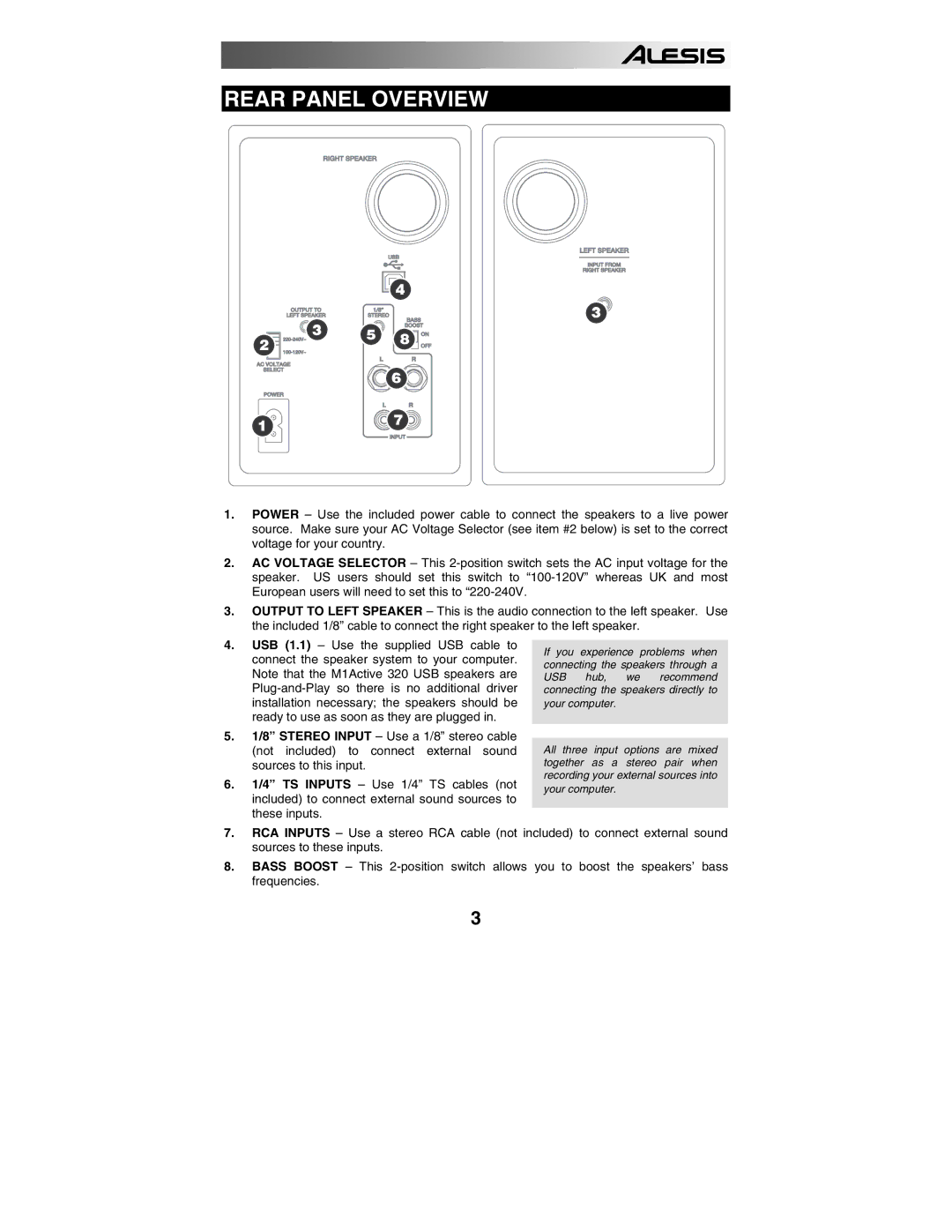 Alesis 320USB quick start Rear Panel Overview 