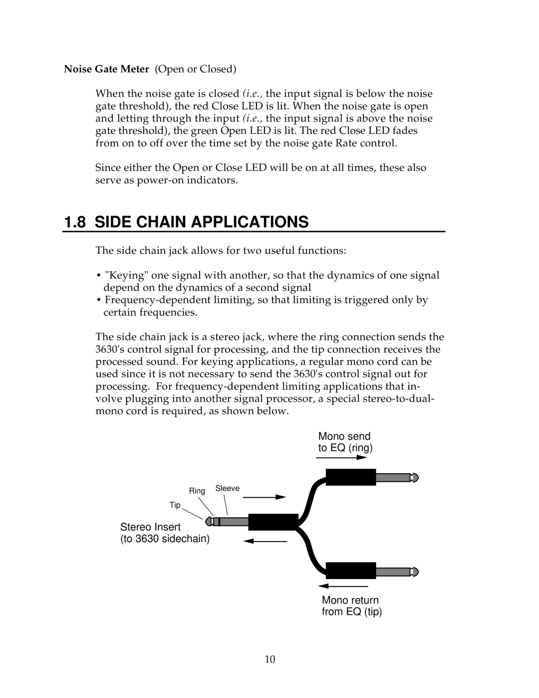 Alesis 3630 manual Side Chain Applications, Noise Gate Meter Open or Closed 