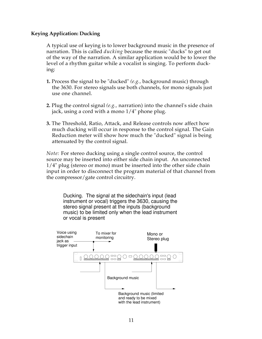 Alesis 3630 manual Keying Application Ducking, Stereo plug 