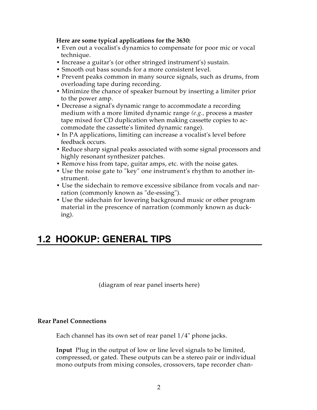 Alesis 3630 manual Hookup General Tips, Here are some typical applications for, Rear Panel Connections 