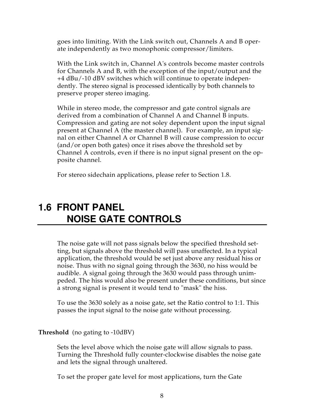 Alesis 3630 manual Front Panel Noise Gate Controls 