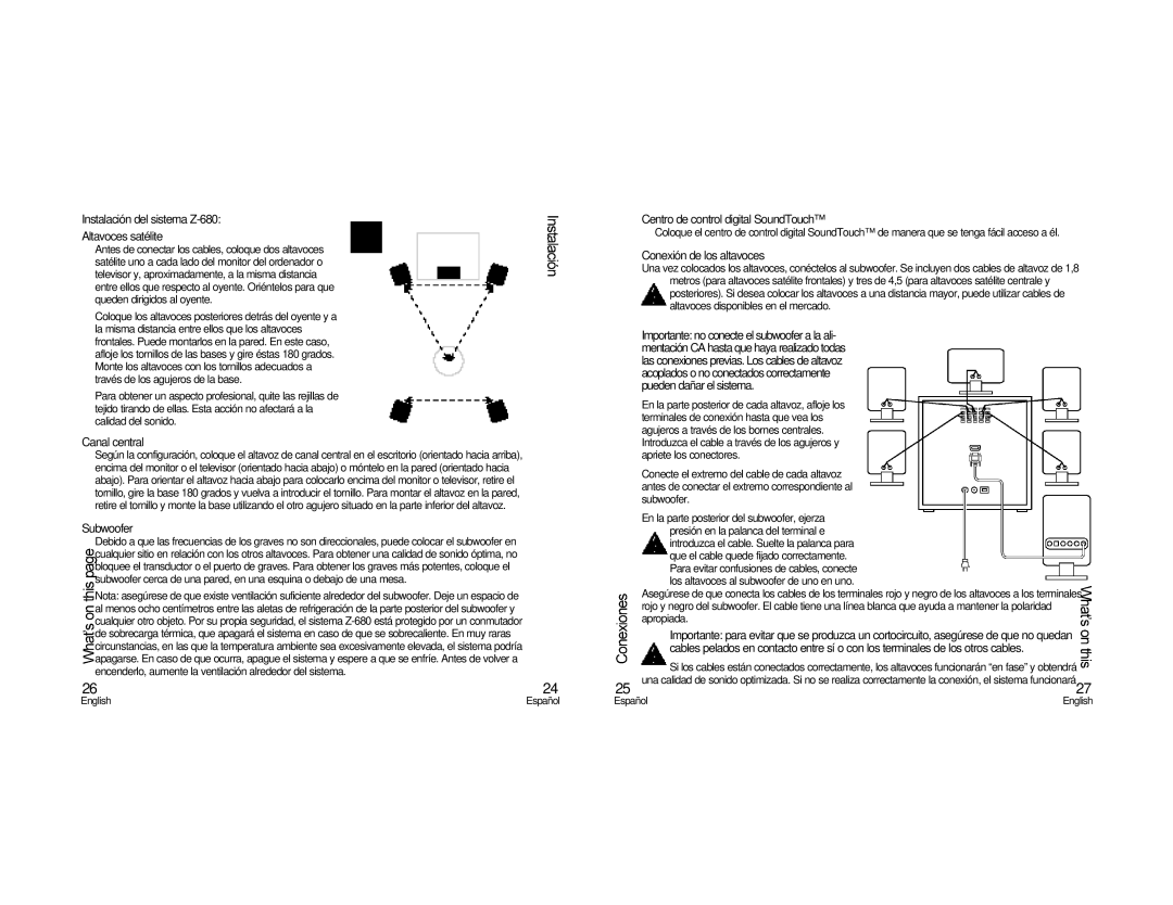 Alesis 5.1 manual Instalación del sistema Z-680 Altavoces satélite, Canal central, Centro de control digital SoundTouch 