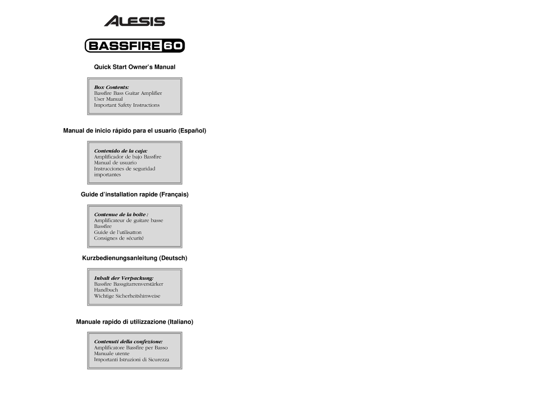 Alesis 60 quick start Manual de inicio rápido para el usuario Español 