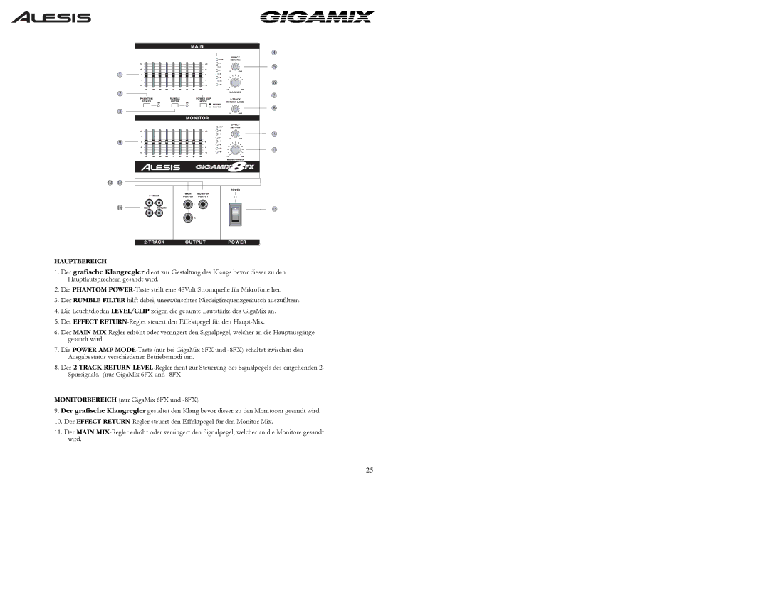 Alesis 8FX, 6FX owner manual Hauptbereich 