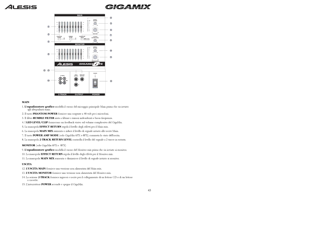 Alesis 8FX, 6FX owner manual Main, Uscita 